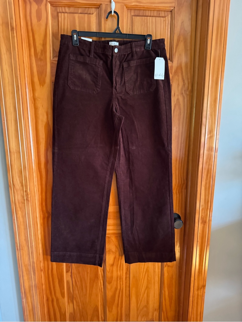 Wonderly Wide-Leg Corduroy Pants in Dark Burgundy